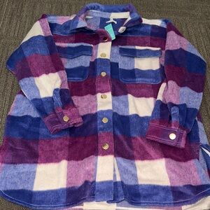 NWT Maurice’s Plaid Button Down Shacket  in Purple and Blue